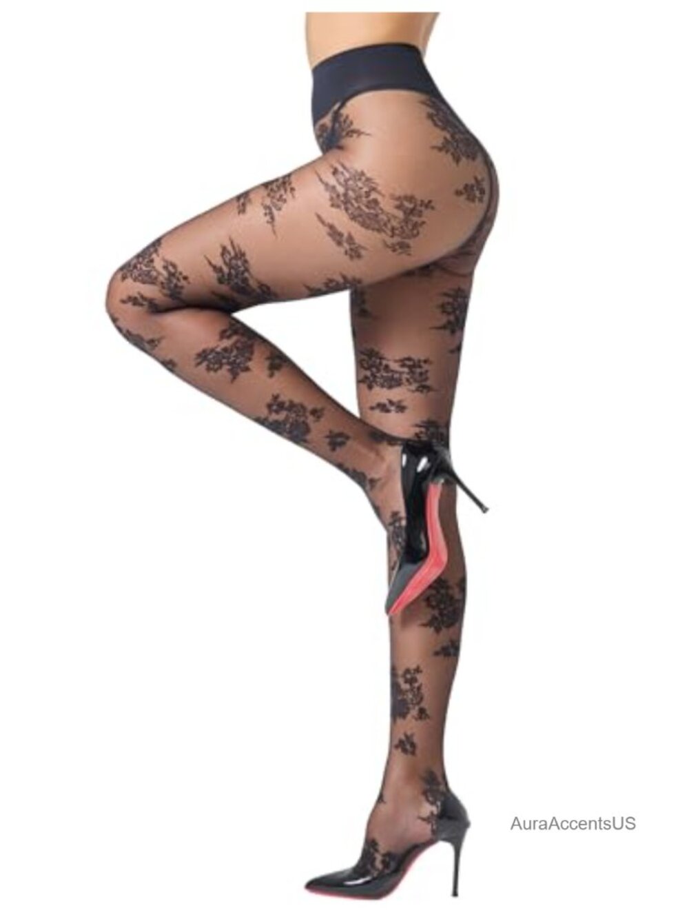 Sheer Floral Patterned Tights for Women - 40 Denier, Lace, Snag-Resistant
